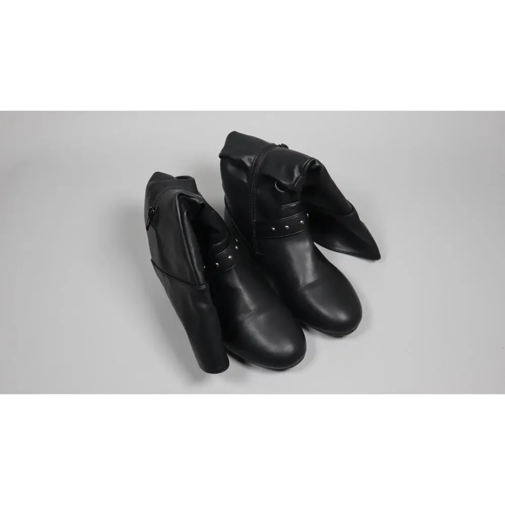 Katliu Women Slouchy Mid Calf Boots Zip Up Flat Faux Leather Size 5.5